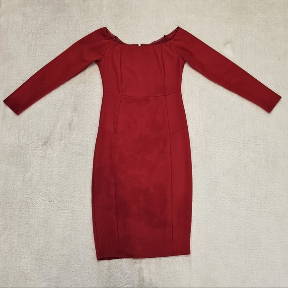 Preloved Bebe Red Midi Sheath Dress Size 4 Formal Feminine Party Office Glam - Picture 2 of 11